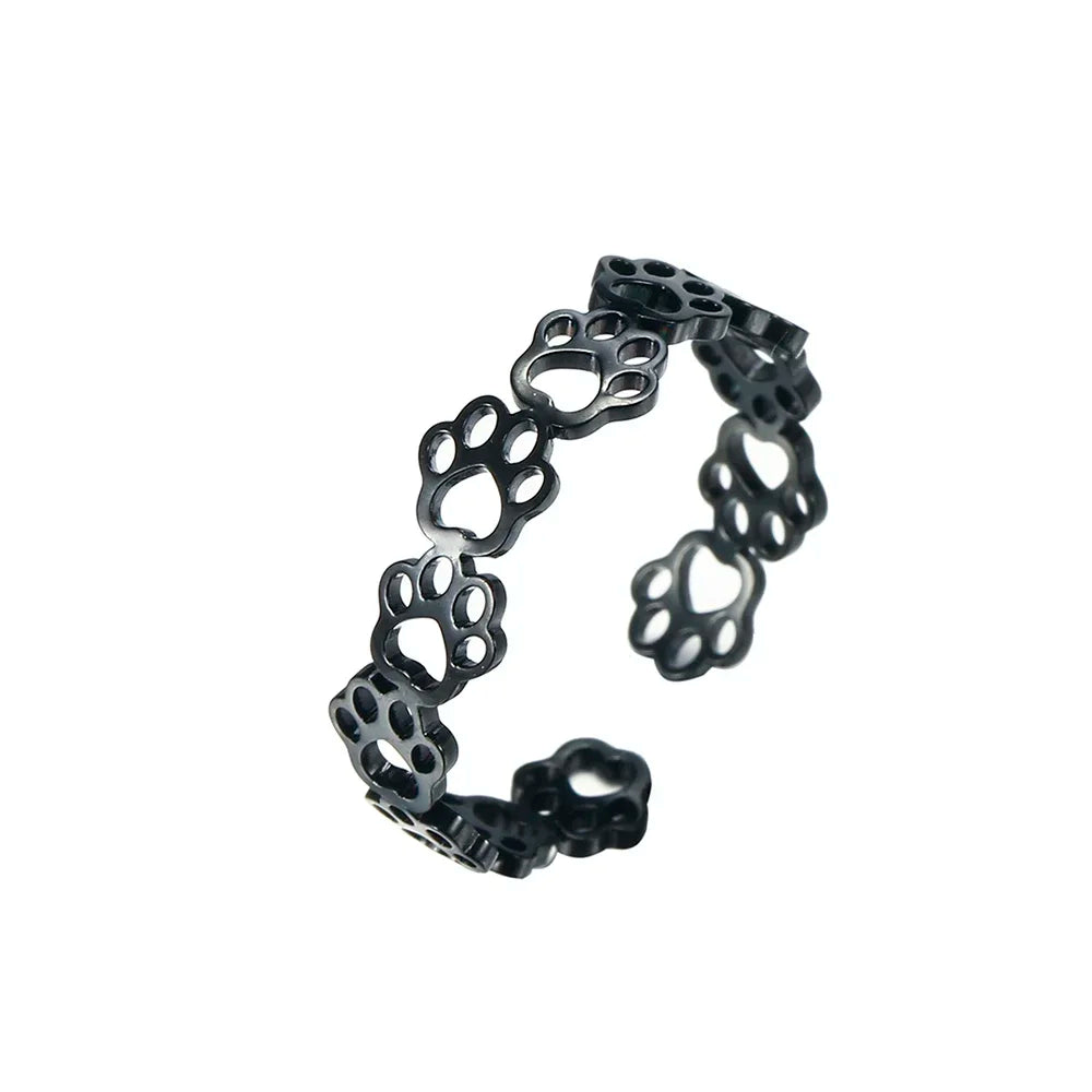 Anillo ajustable con huella de pata – Fabricado en acero inoxidable
