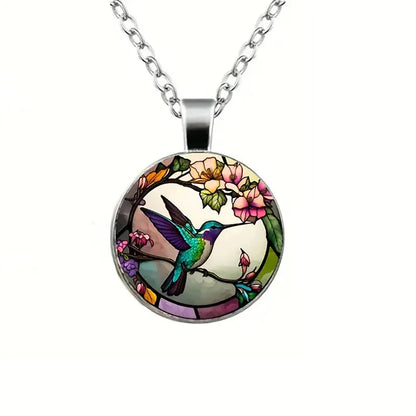 Collar con colgante de cúpula de cristal de colibrí