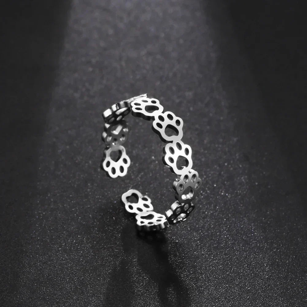 Anillo ajustable con huella de pata – Fabricado en acero inoxidable