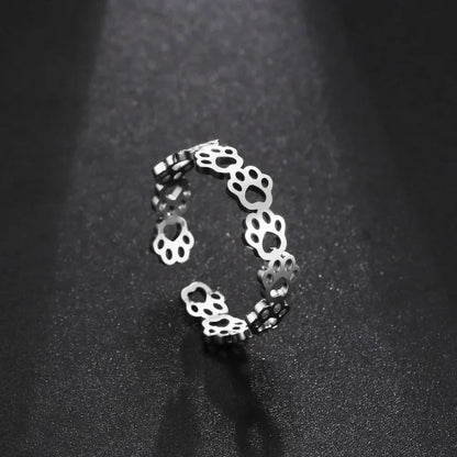 Anillo ajustable con huella de pata – Fabricado en acero inoxidable