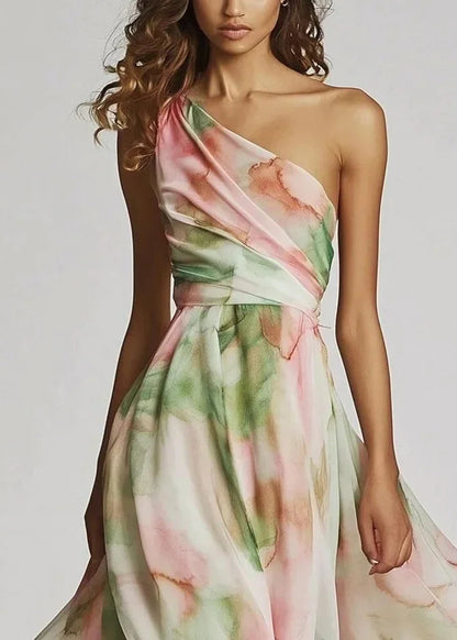 CELESTINA | Vestido maxi asimétrico con estampado artístico