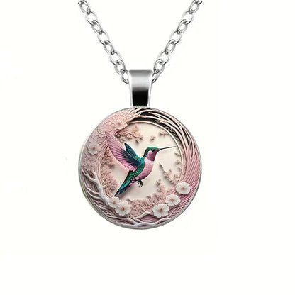 Collar con colgante de cúpula de cristal de colibrí