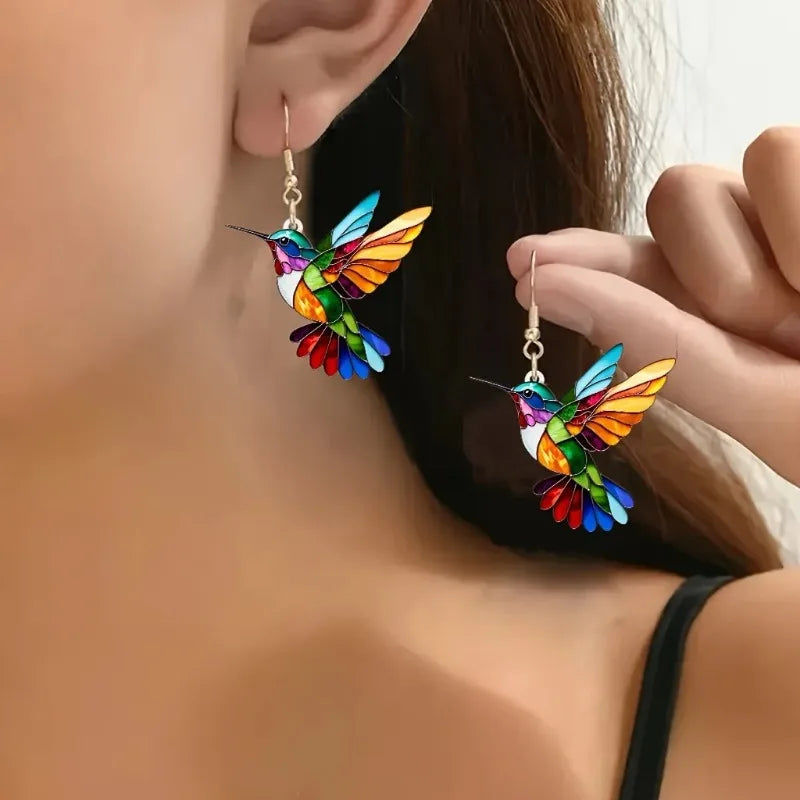 Pendientes acrílicos de colibrí con forma de gota: diseño brillante de pájaro en 2D