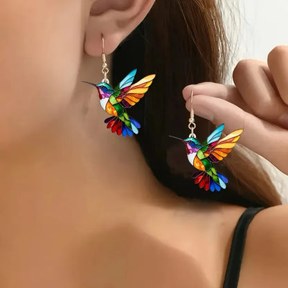 Pendientes acrílicos de colibrí con forma de gota: diseño brillante de pájaro en 2D