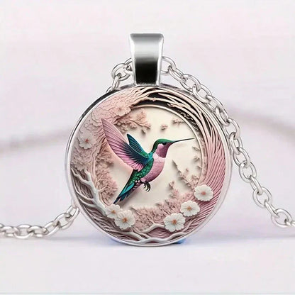 Collar con colgante de cúpula de cristal de colibrí