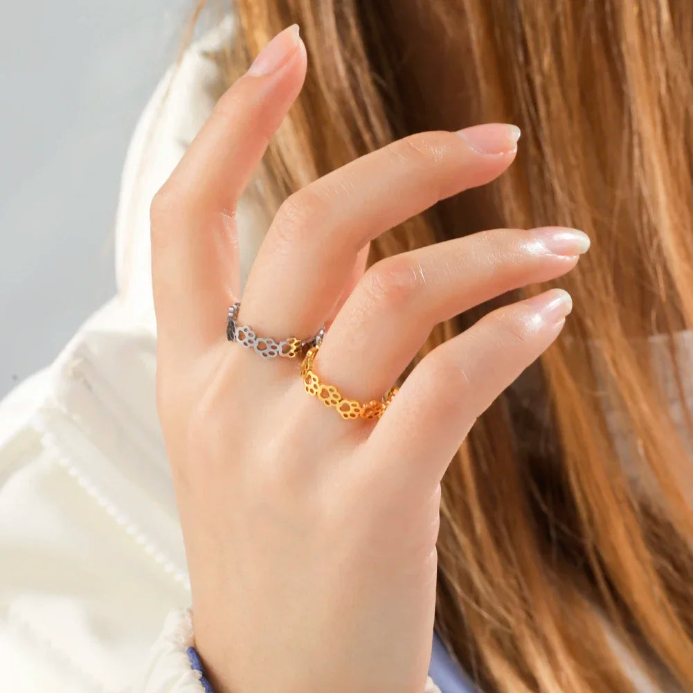 Anillo ajustable con huella de pata – Fabricado en acero inoxidable