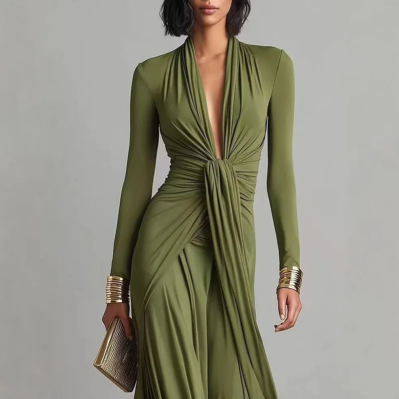 LEONORA | Vestido maxi con escote drapeado