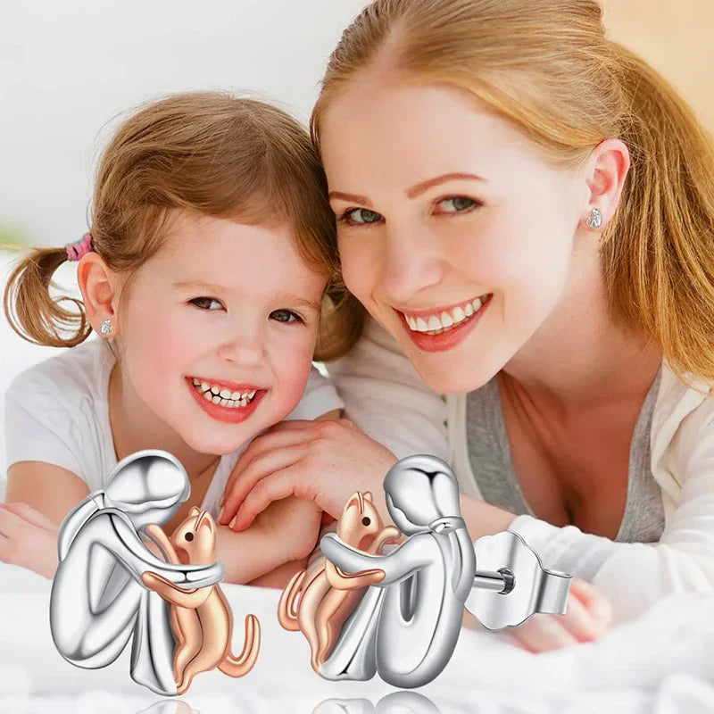 Pendientes Cat Hug bicolor de plata y oro