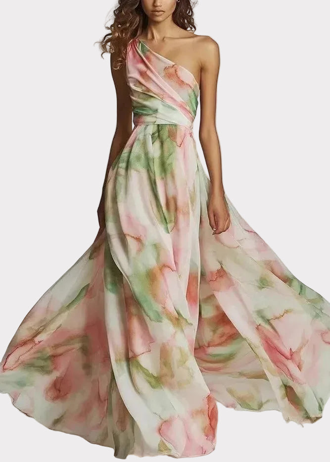 CELESTINA | Vestido maxi asimétrico con estampado artístico