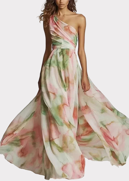 CELESTINA | Vestido maxi asimétrico con estampado artístico