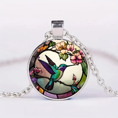 Collar con colgante de cúpula de cristal de colibrí