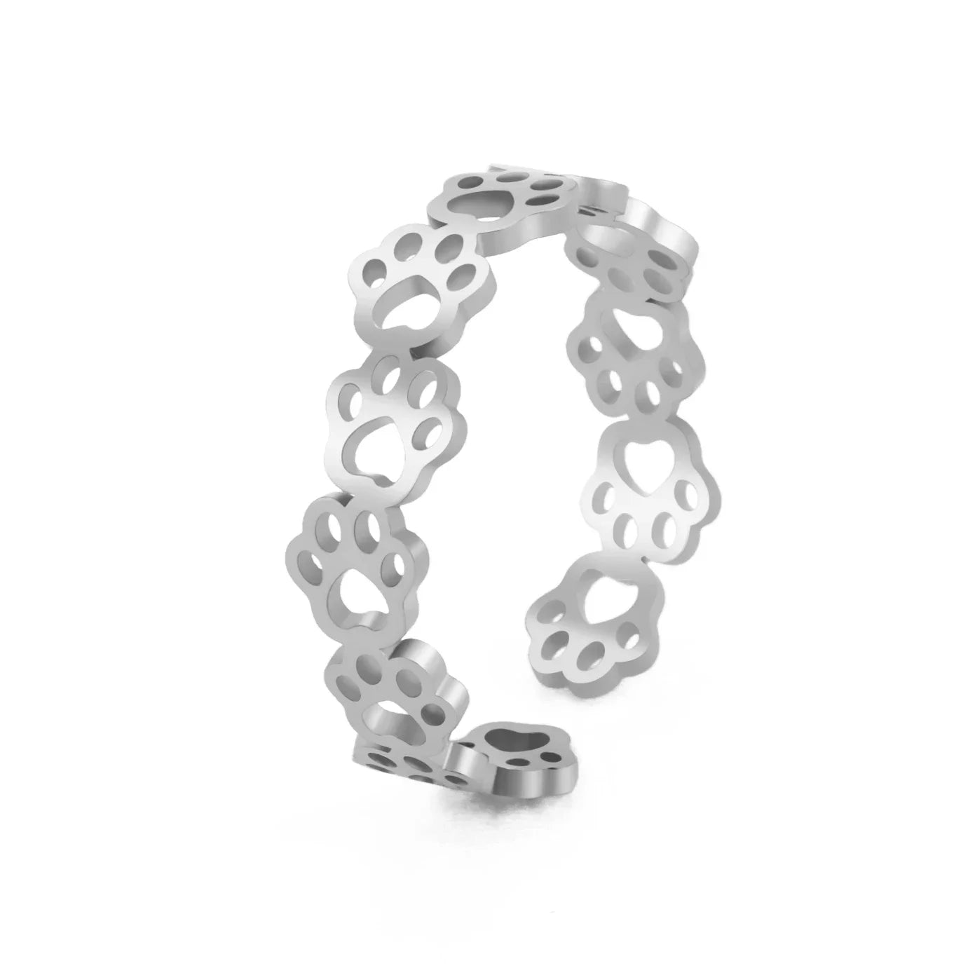 Anillo ajustable con huella de pata – Fabricado en acero inoxidable