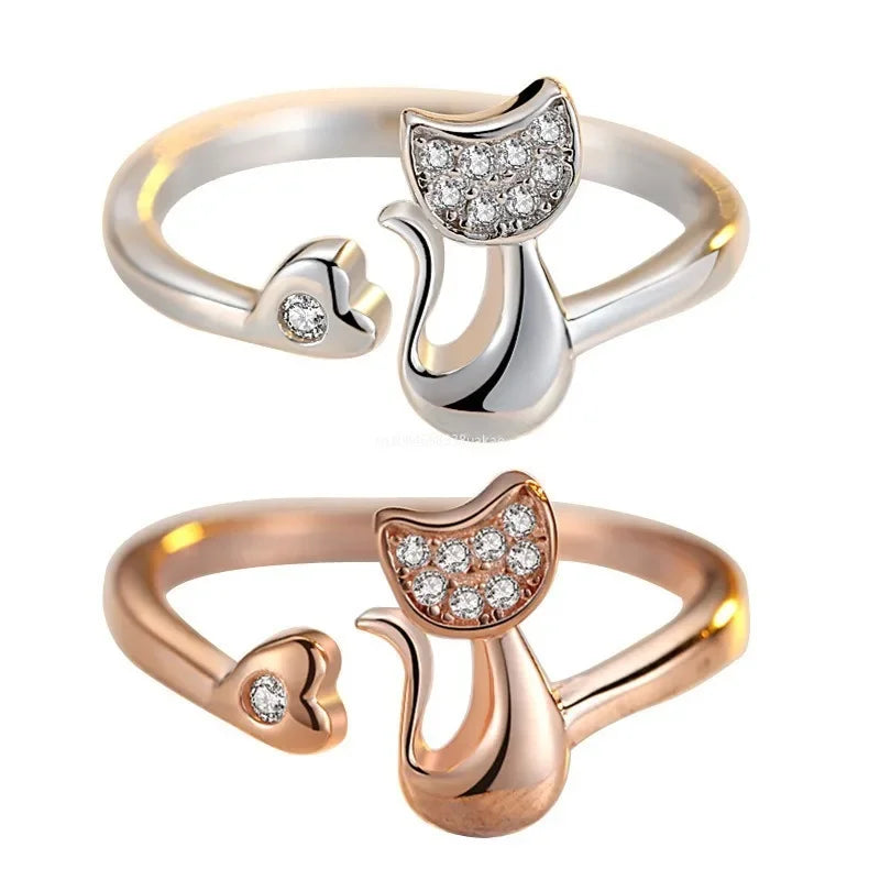 Anillo abierto con diseño de gato – Circonita
