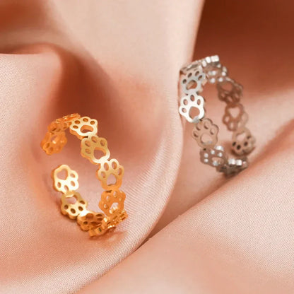 Anillo ajustable con huella de pata – Fabricado en acero inoxidable