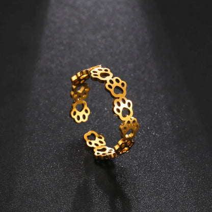 Anillo ajustable con huella de pata – Fabricado en acero inoxidable
