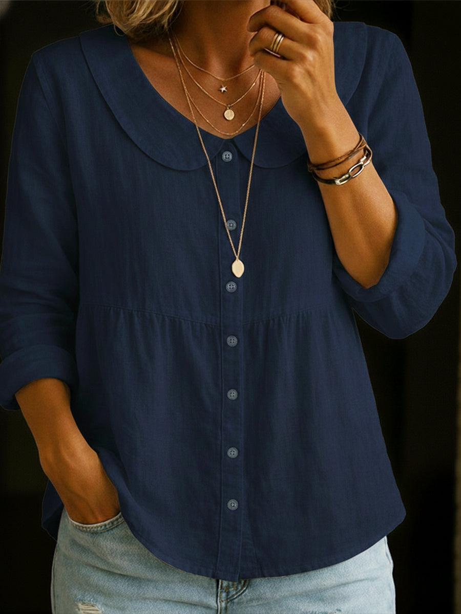 Arlira - Blusa con cuello Peter Pan de lino suave