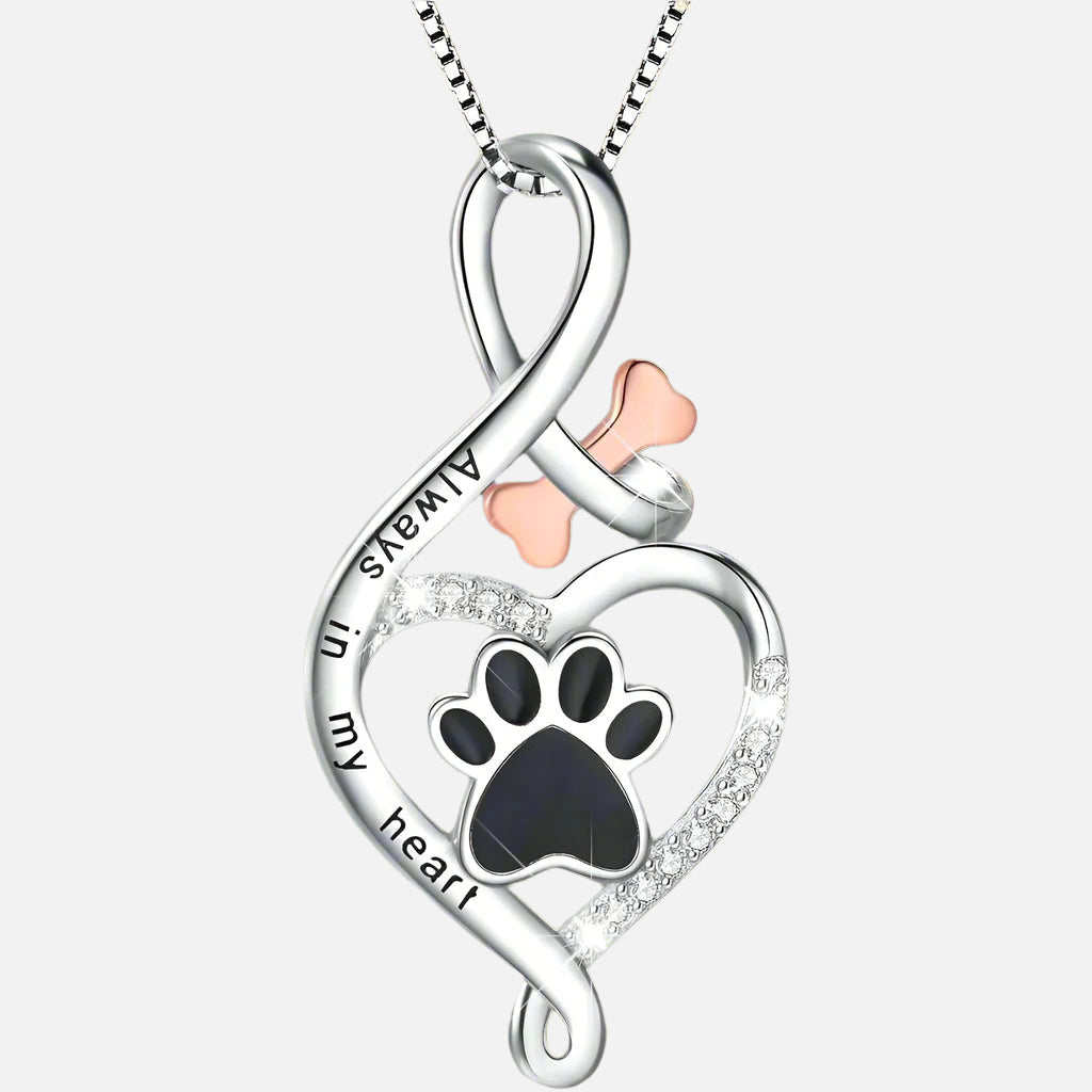 Collar Lucky Paw con corazón, hueso y símbolo de infinito