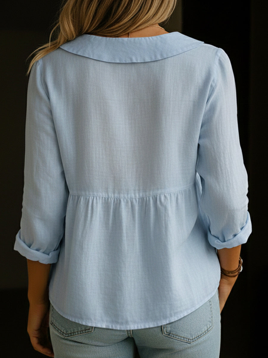 Arlira - Blusa con cuello Peter Pan de lino suave
