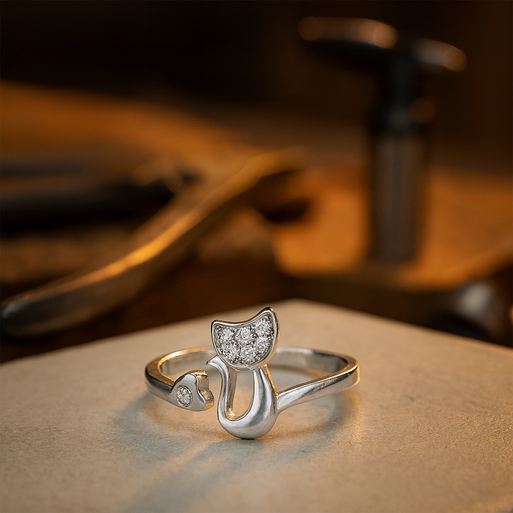 Anillo abierto con diseño de gato – Circonita