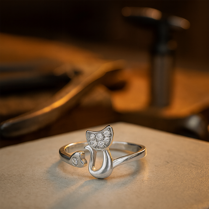 Anillo abierto con diseño de gato – Circonita