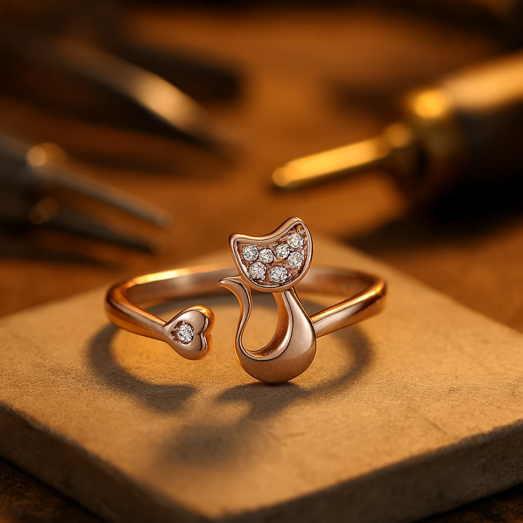 Anillo abierto con diseño de gato – Circonita