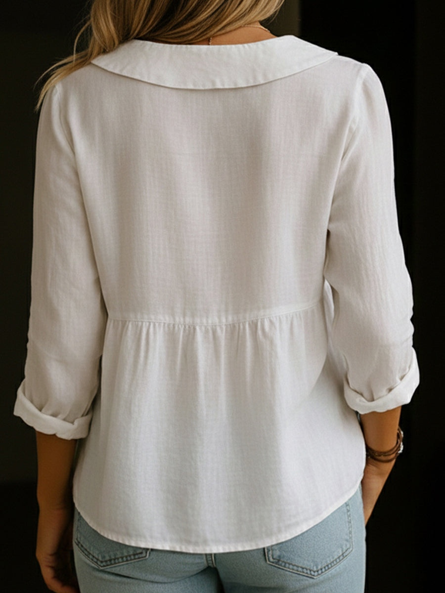 Arlira - Blusa con cuello Peter Pan de lino suave