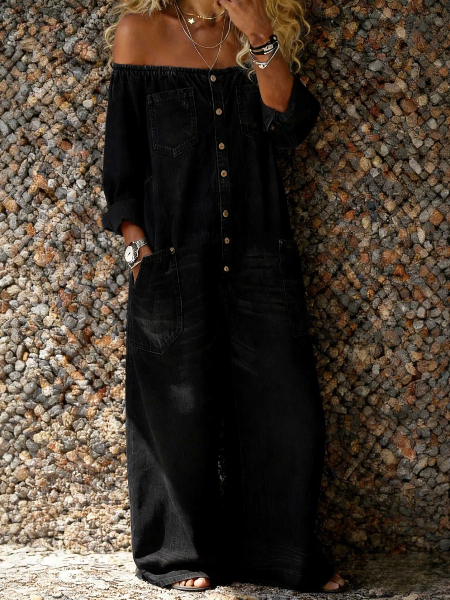 NOA | Mono Vaquero con Escote Off-Shoulder