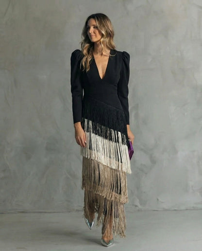 MÓNICA | Vestido elegante con mangas de flecos
