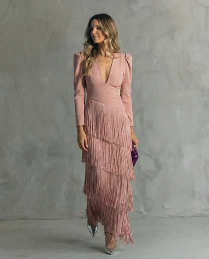 MÓNICA | Vestido elegante con mangas de flecos