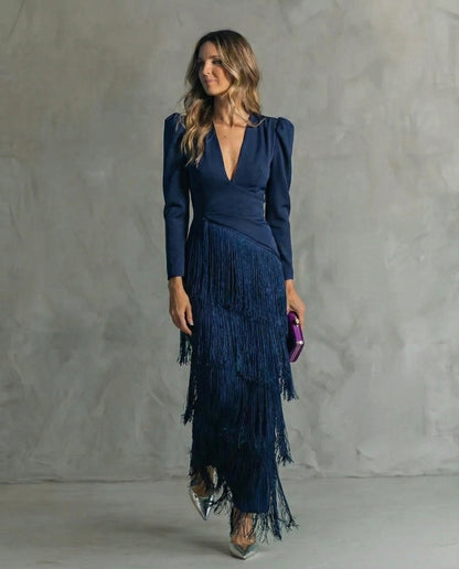 MÓNICA | Vestido elegante con mangas de flecos