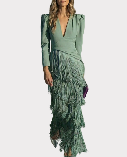 MÓNICA | Vestido elegante con mangas de flecos