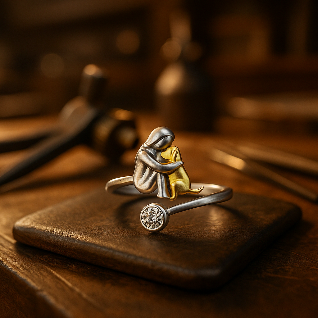 Anillo de perro de plata con circonitas