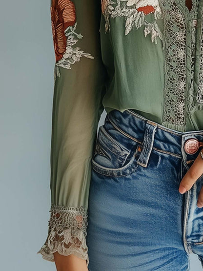 Rocío · Blusa floral bohemia con encaje