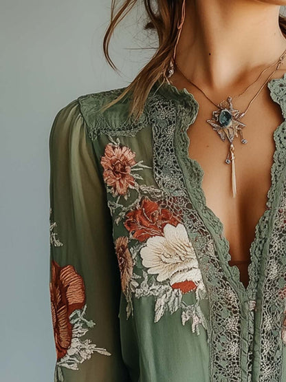 Rocío · Blusa floral bohemia con encaje