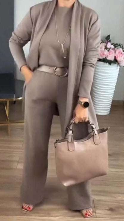 LUNA MIA | Elegante conjunto de 3 piezas para mujer con cárdigan, top y pantalón